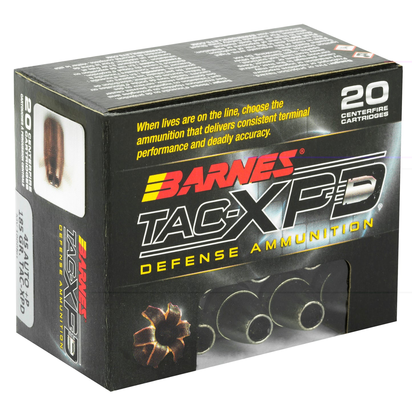 Barnes, TAC-XPD, .45 ACP+P, 185 Grain, TAC-XP, Hollow Point, Lead Free, 20 Round Box