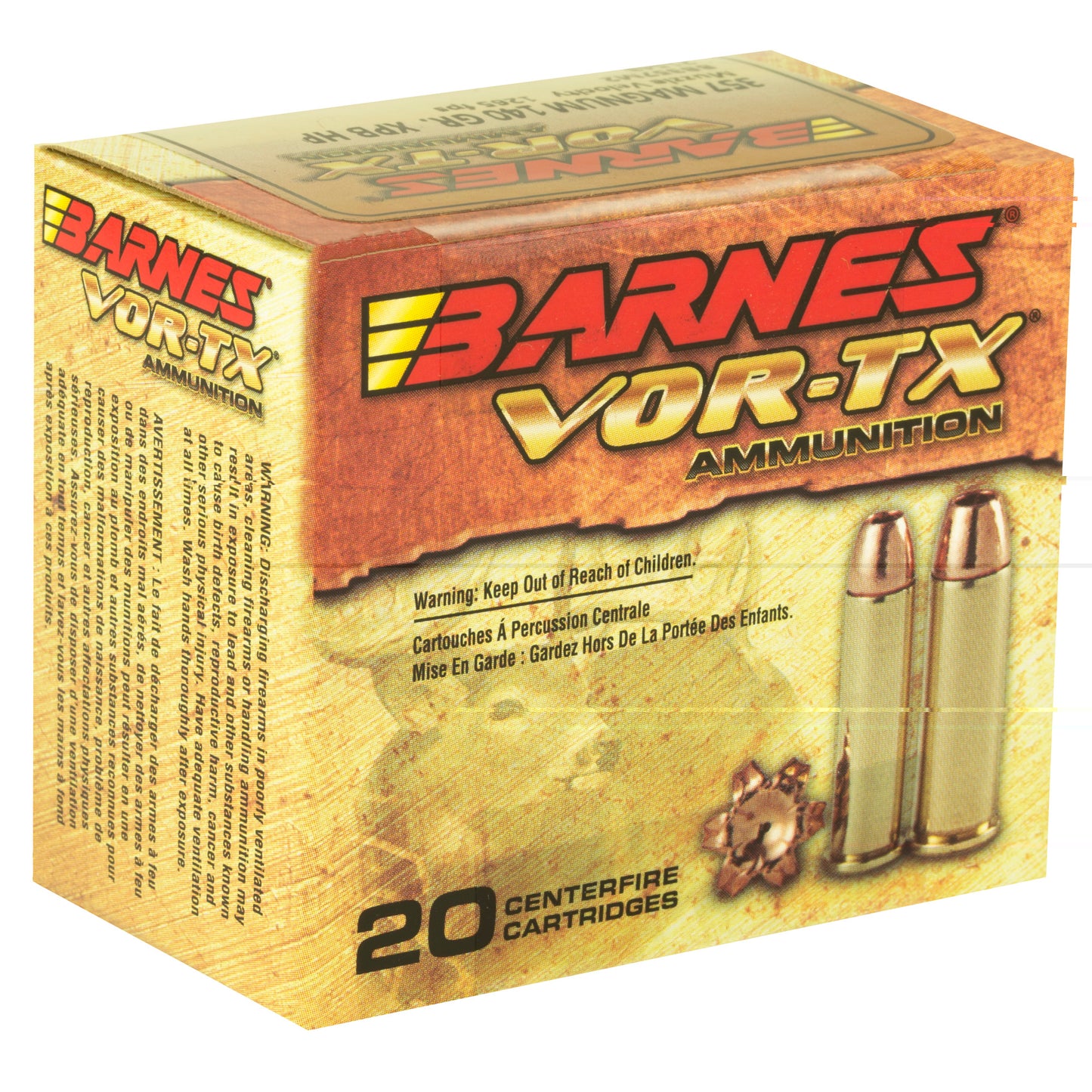 Barnes, VOR-TX, .357 Magnum, 140 Grain, XPB, Jacketed Hollow Point, Lead Free, 20 Round Box