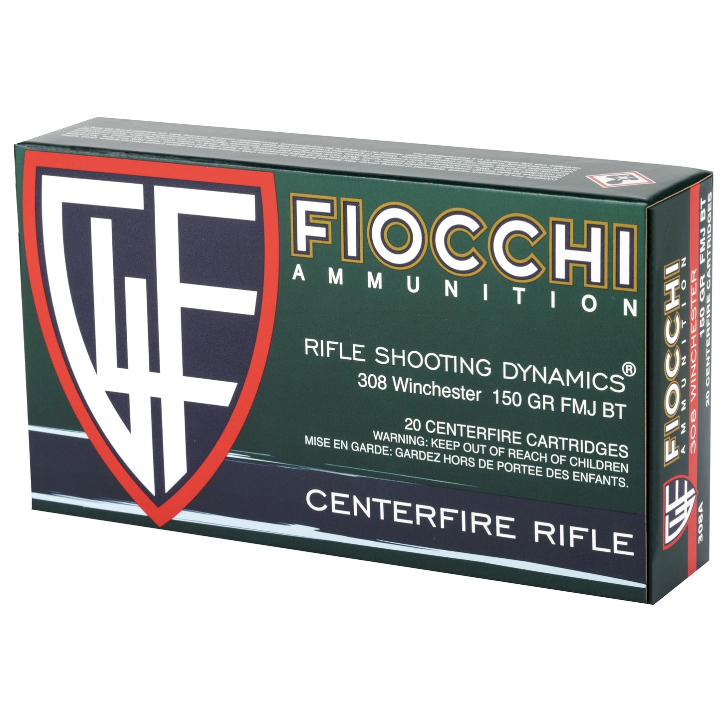 Fiocchi, .308 Winchester, 150 Grain, Full Metal Jacket Boat Tail, 20 Round Box
