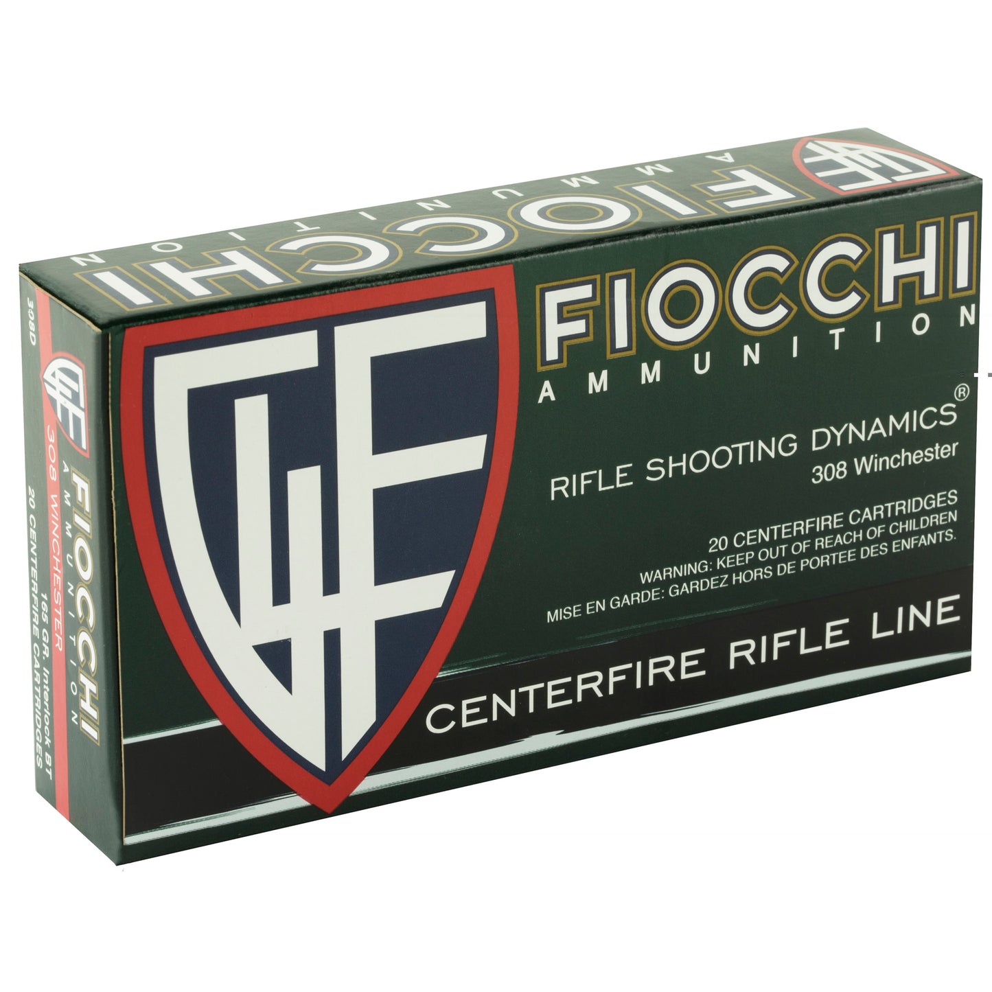 Fiocchi, .308 Winchester, 165 Grain, InterLock Boat Tail Soft Point, 20 Round Box