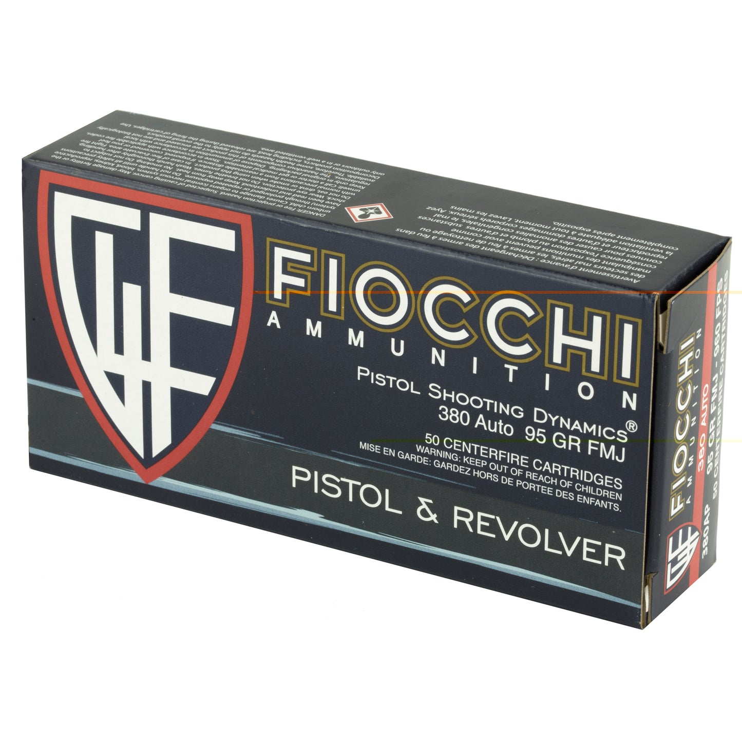 Fiocchi Ammunition, Centerfire Pistol, 380ACP, 95 Grain, FullMetal Jacket, 50 Round Box