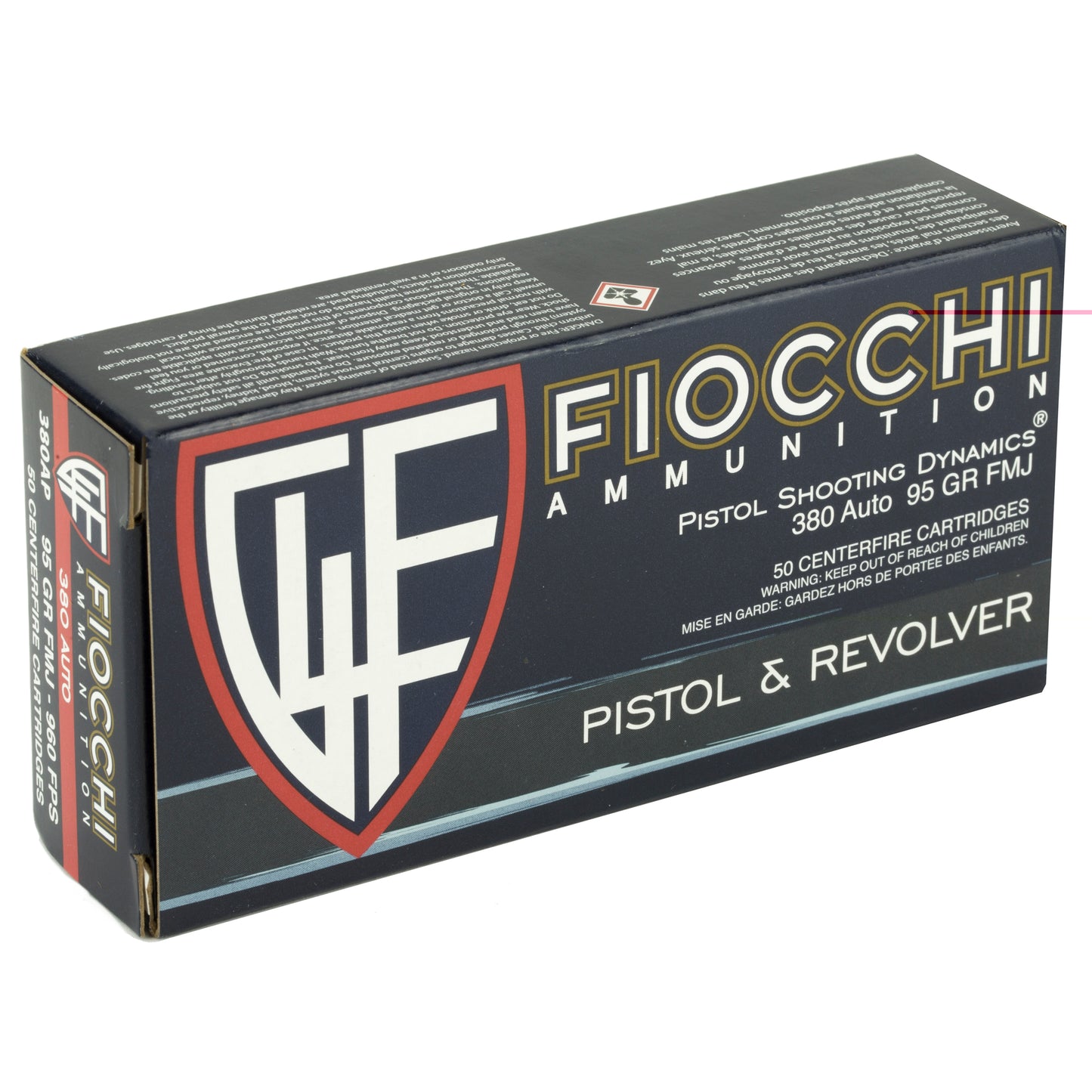 Fiocchi Ammunition, Centerfire Pistol, 380ACP, 95 Grain, FullMetal Jacket, 50 Round Box
