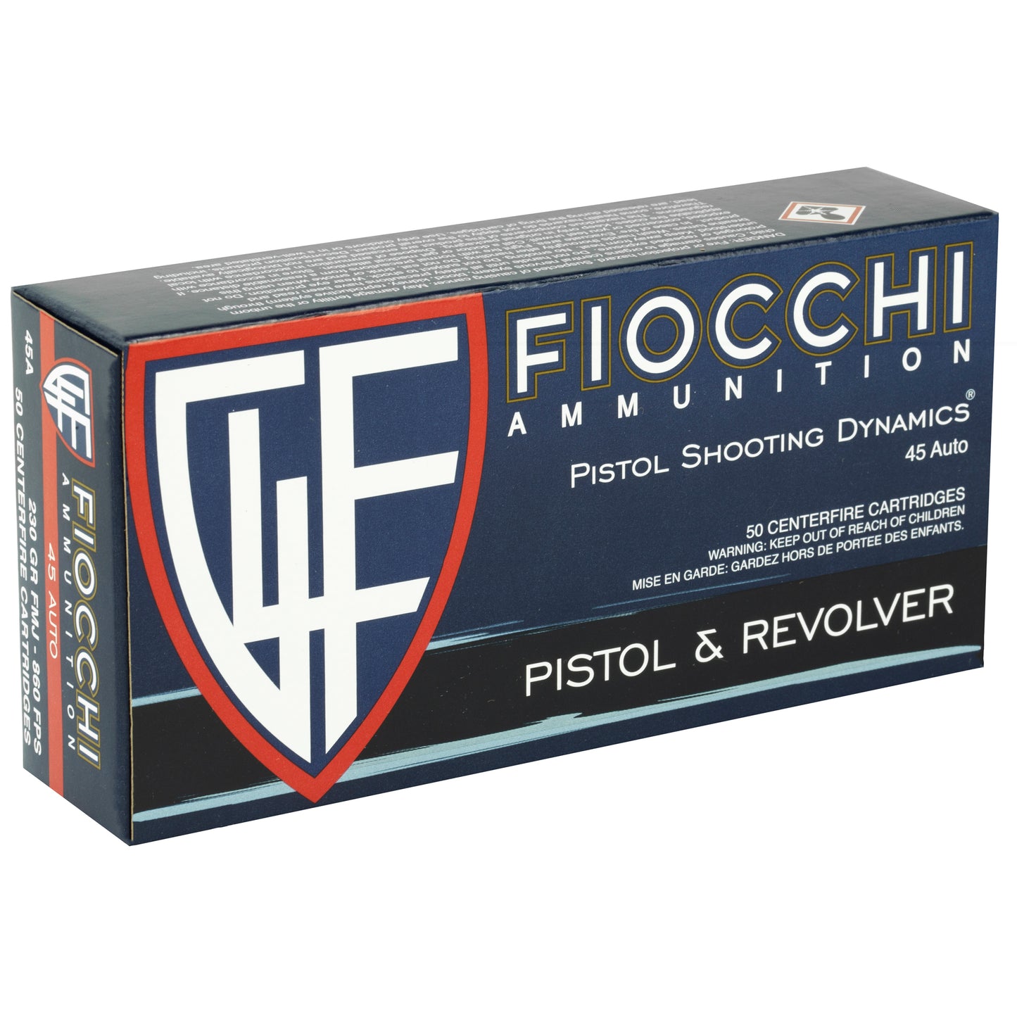 Fiocchi Ammunition, Centerfire Pistol, 45ACP, 230 Grain, Full Metal Jacket, 50 Round Box