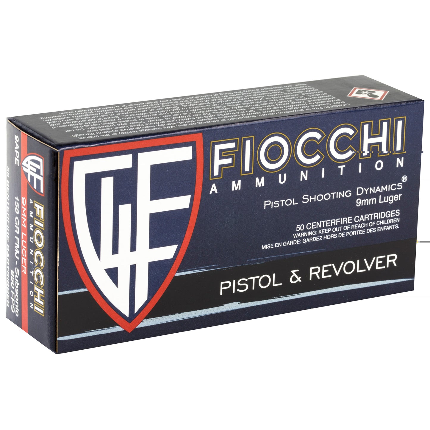Fiocchi, 9MM, 158 Grain, Full Metal Jacket, Subsonic, 50 Round Box