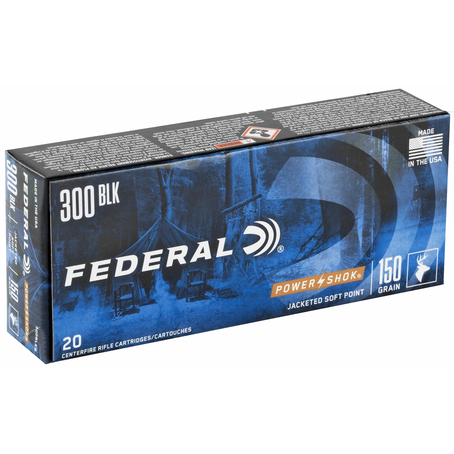 Federal, PowerShok, .300 Blackout, 150 Grain, Soft Point, 20 Round Box