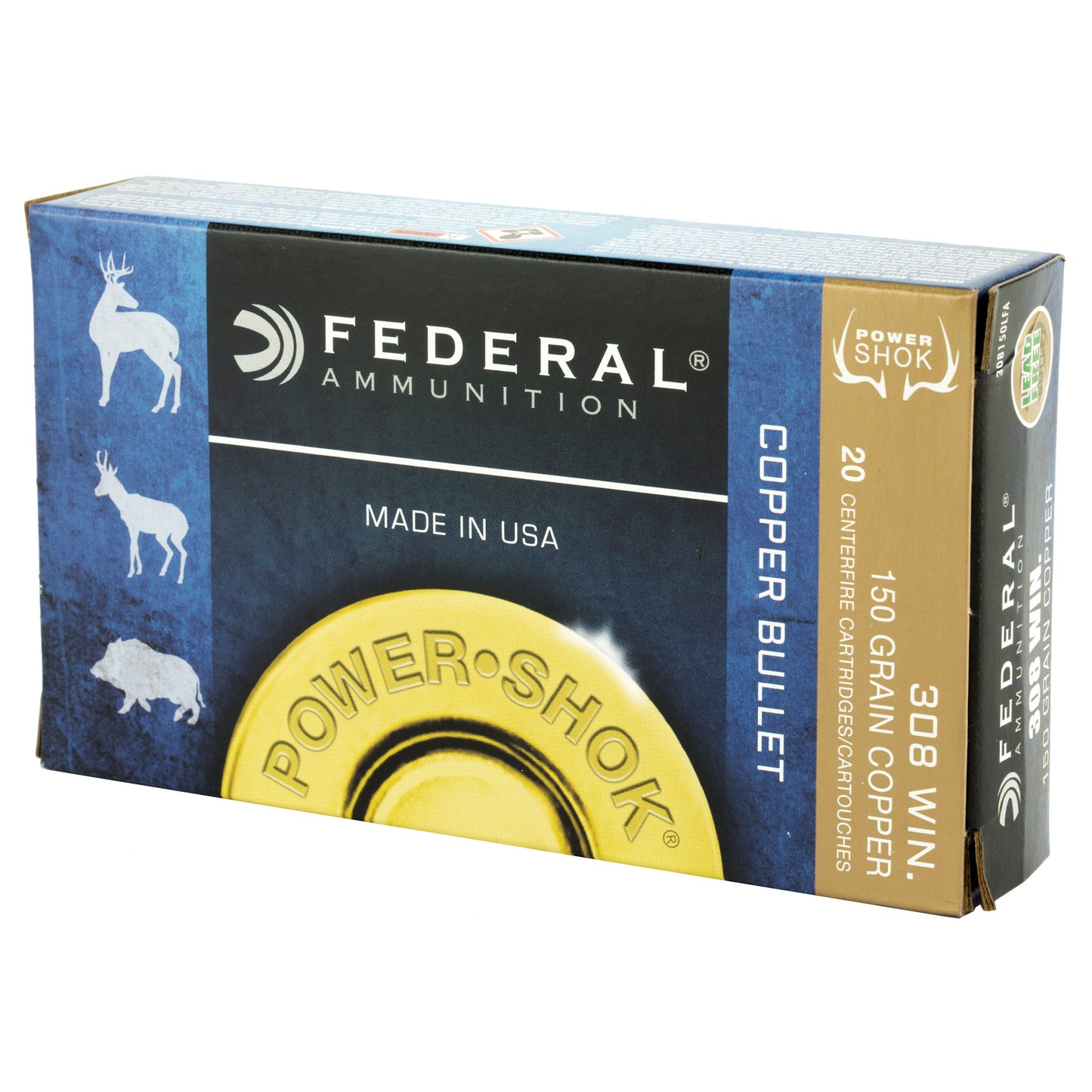 Federal, PowerShok, .308 Winchester, 150 Grain, Copper, Lead Free, 20 Round Box