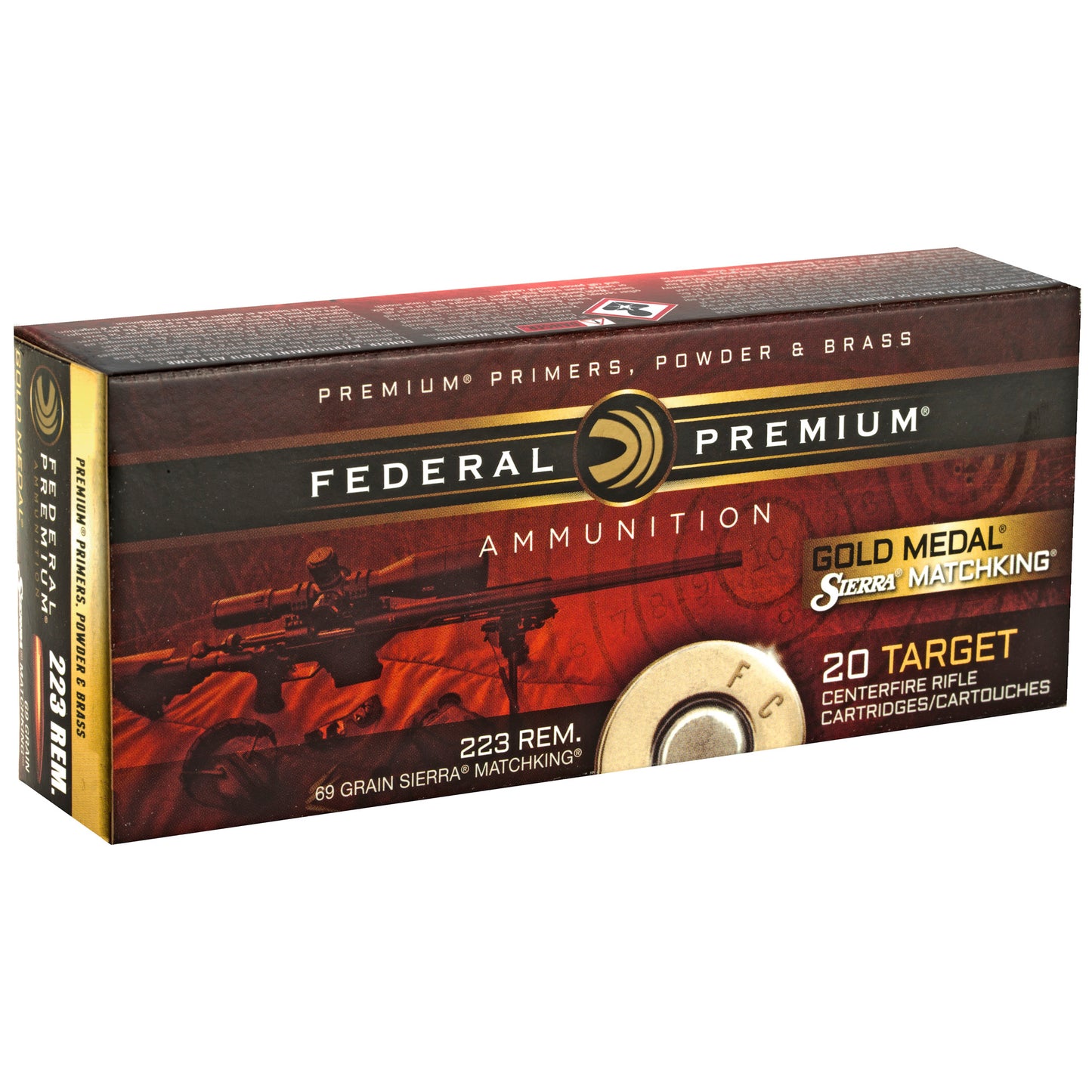 Federal, Gold Medal Match, 223 Remington, 69 Grain, Boat Tail Hollow Point, 20 Round Box