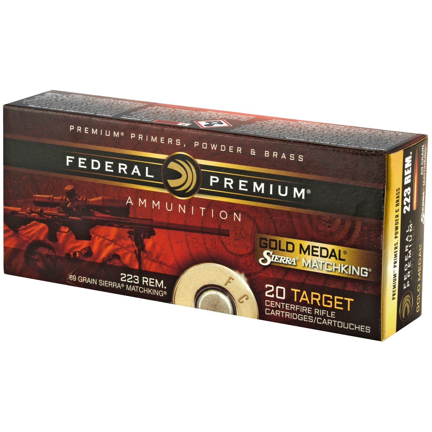 Federal, Gold Medal Match, 223 Remington, 69 Grain, Boat Tail Hollow Point, 20 Round Box