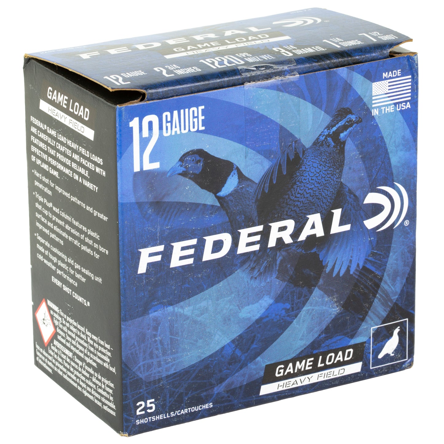 Federal, Game Load, Heavy Field Load, 12 Gauge, 2.75", #7.5 , 3 1/4 Dram, 1 1/4 oz, Shot, 25 Round Box