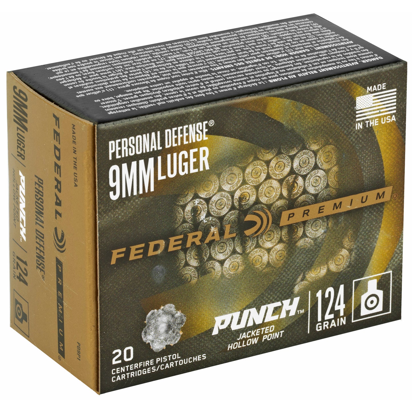 Federal, Premium, Punch, 9MM, 124Gr, Jacketed Hollow Point, 20 Round Box
