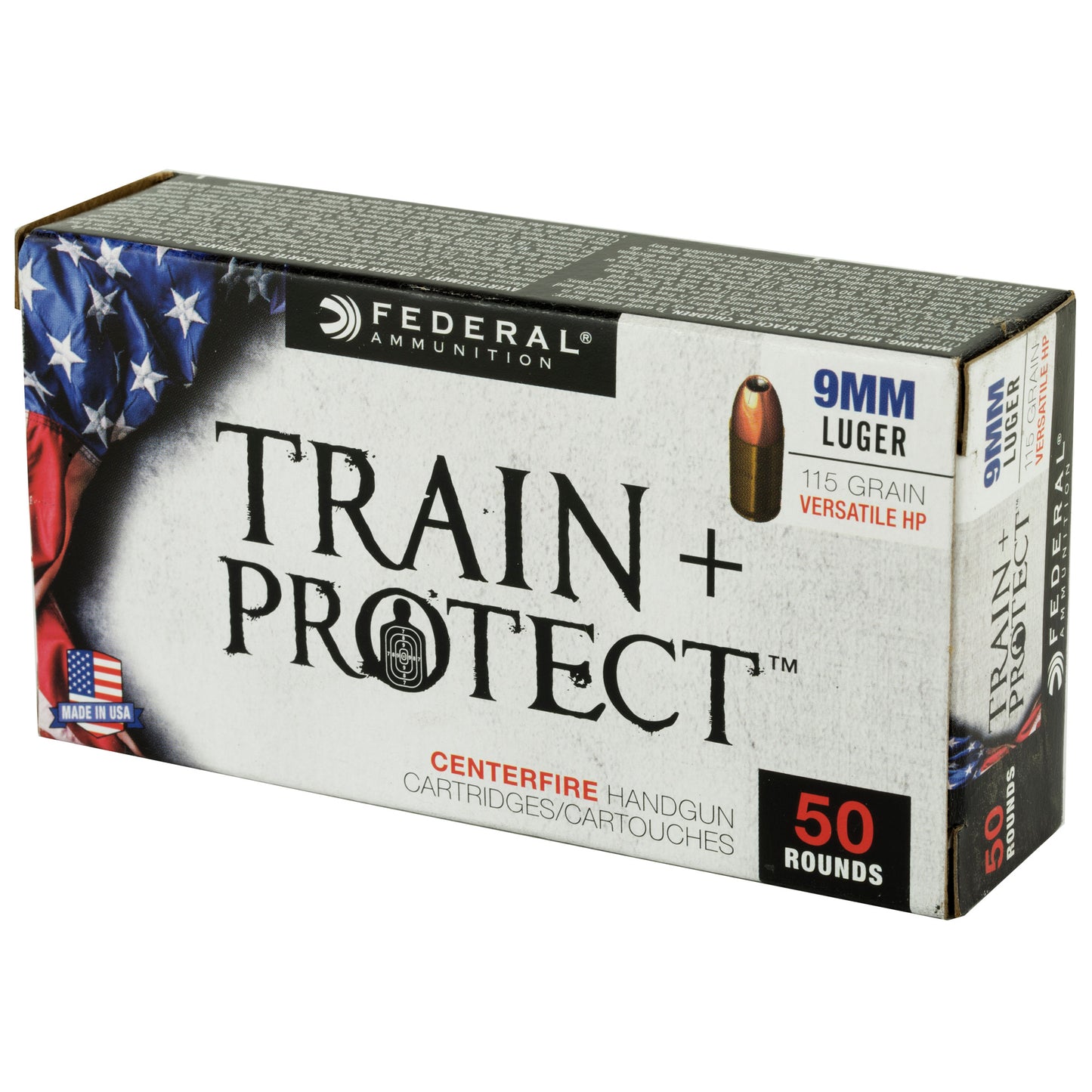 Federal, Train & Protect, 9MM, 115 Grain, Versatile Hollow Point, 50 Round Box
