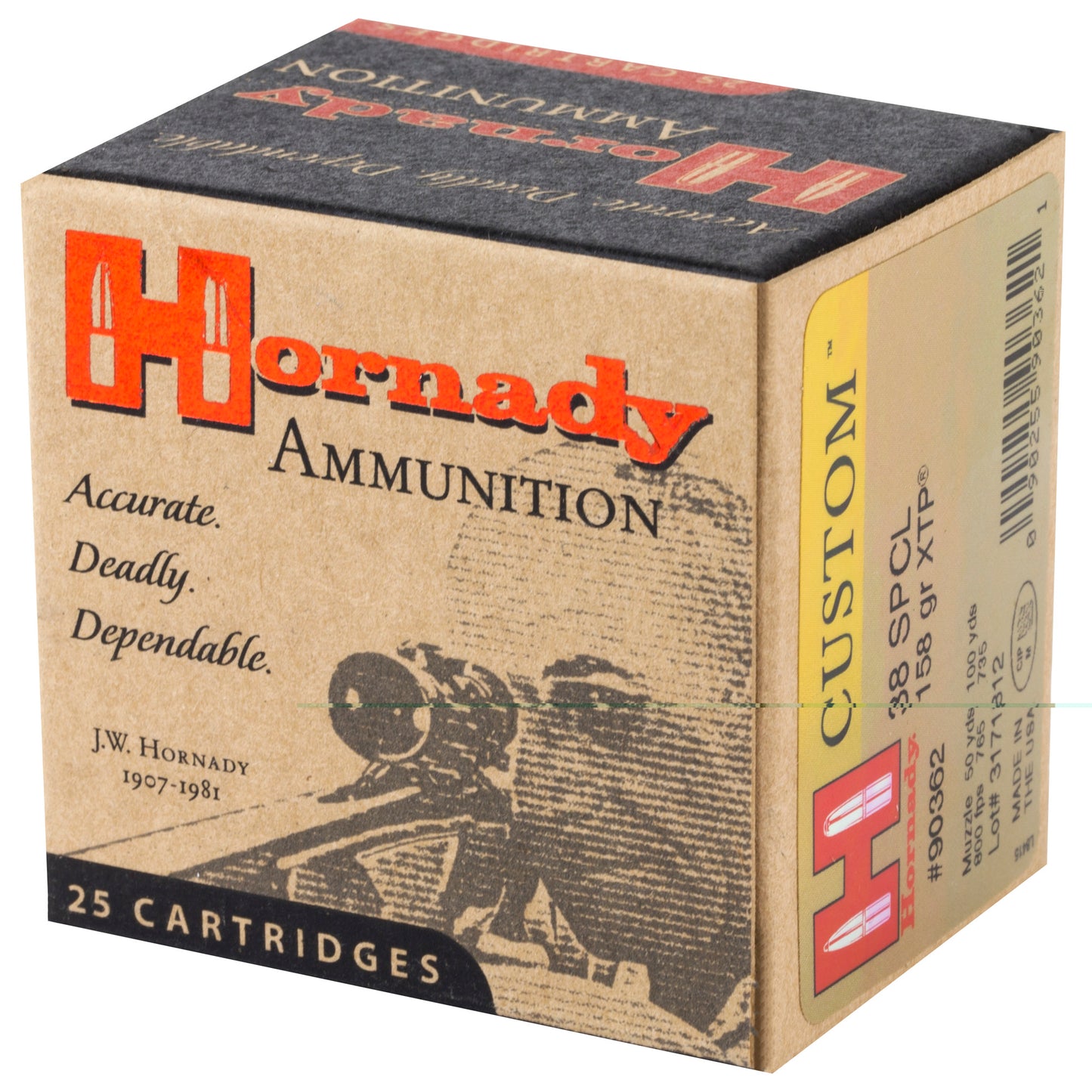 Hornady, Custom, Self Defense, 38 Special, 158 Grain, XTP, Jacketed Hollow Point, 25 Round Box