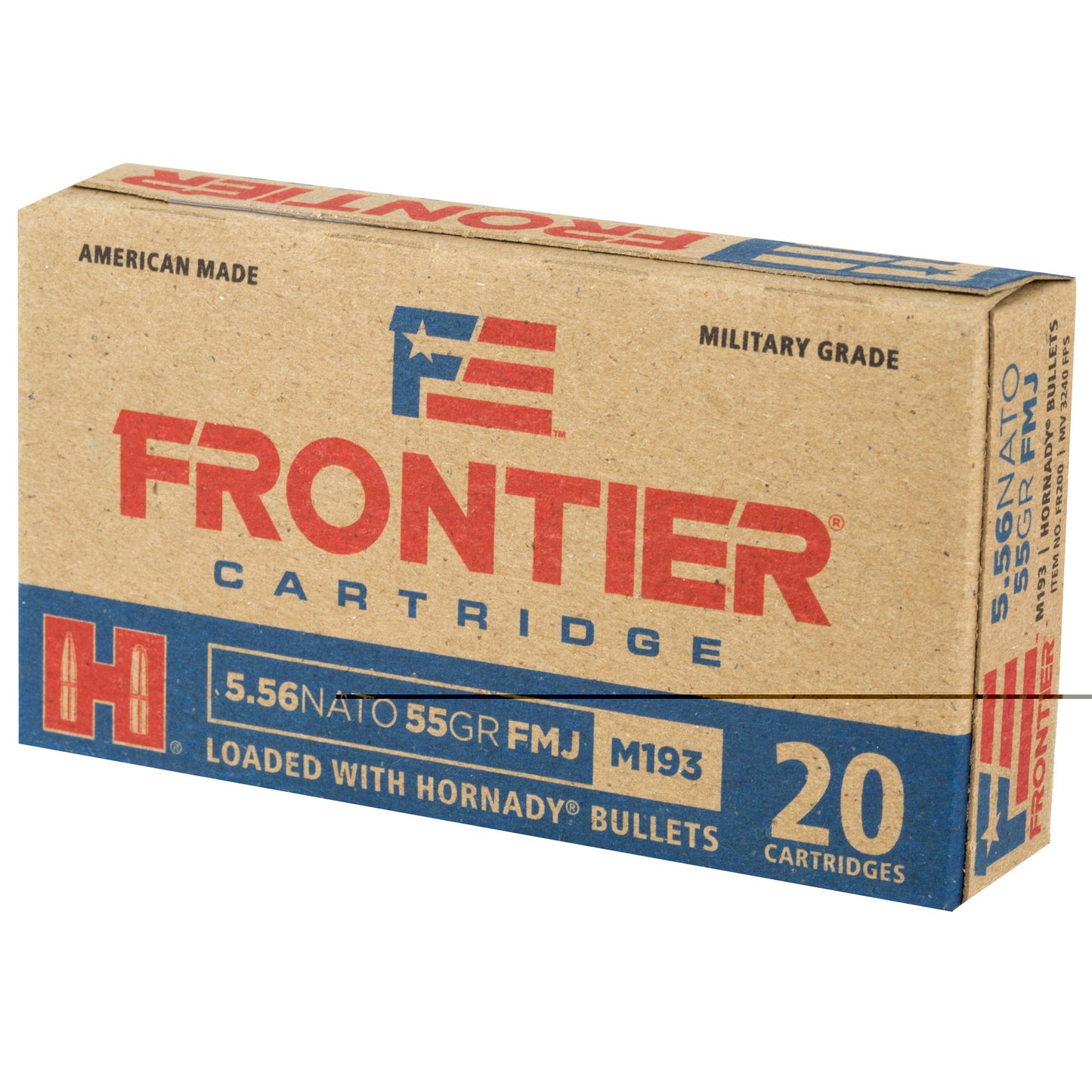 Frontier Cartridge, Lake City, 556 NATO, 55 Grain, FM193, FMJ, 20 Round Box