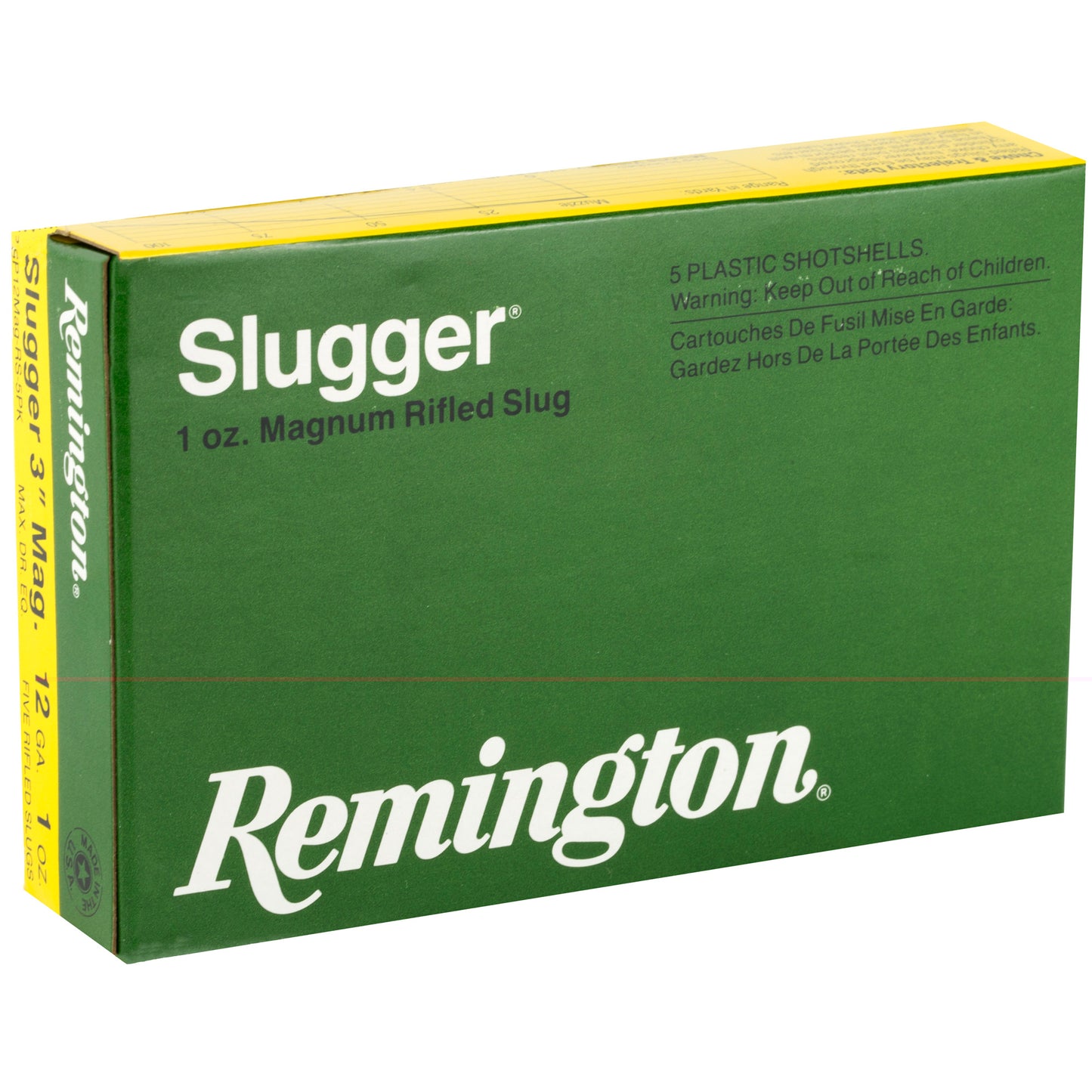 Remington, Slugger, 12 Gauge, 3", Max Dram, 1 oz., Rifled Slug, 5 Round Box