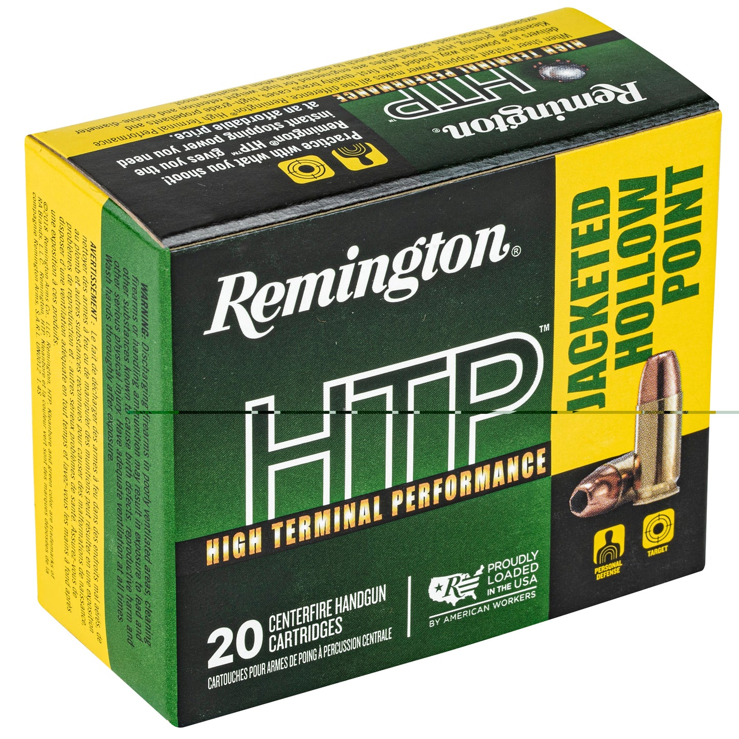 Remington, High Terminal Performance, 9MM +P, 115 Grain, Jacketed Hollow Point, 20 Round Box