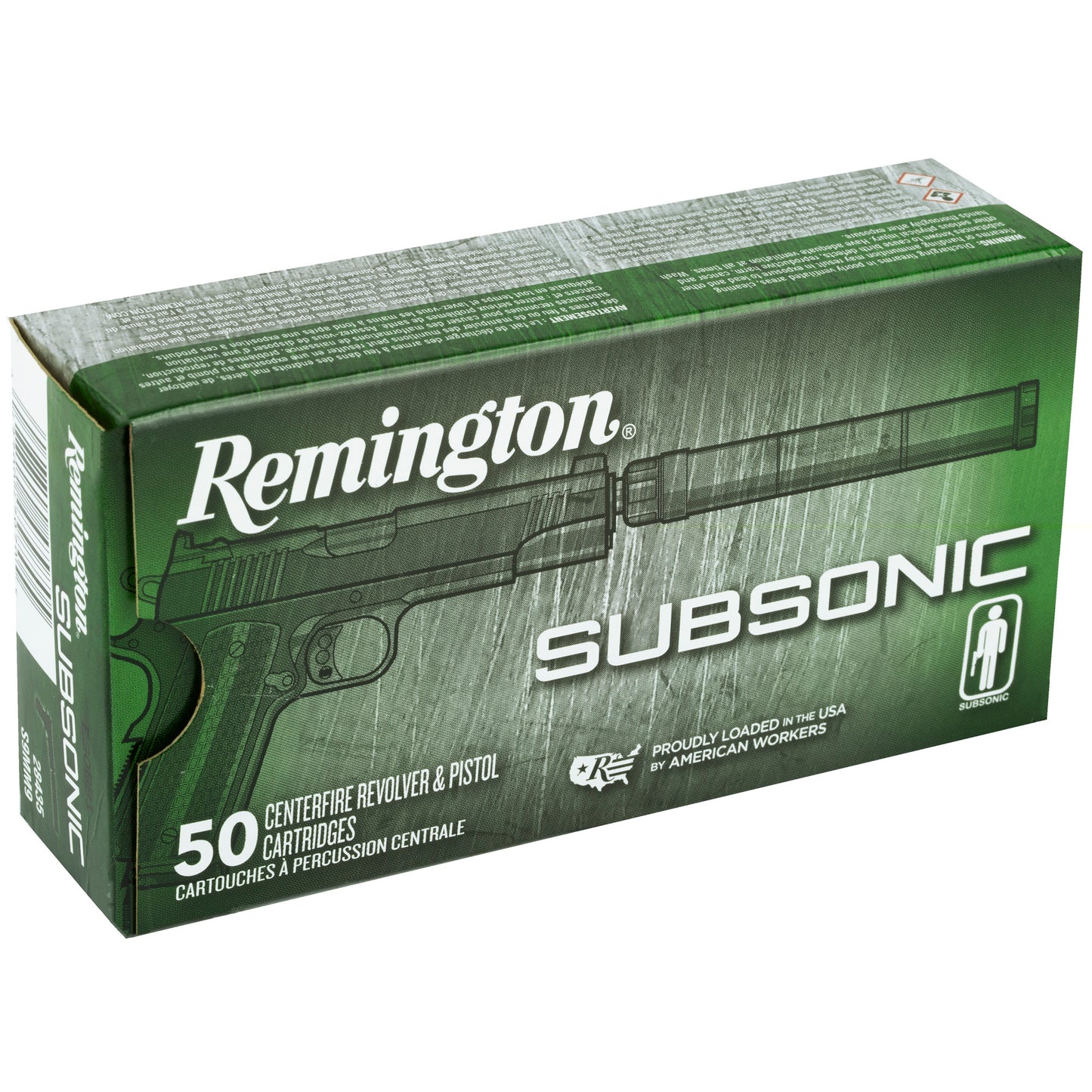 Remington, Subsonic, 9MM, 147 Grain, Flat Nose Enclosed Bullet, 50 Round Box