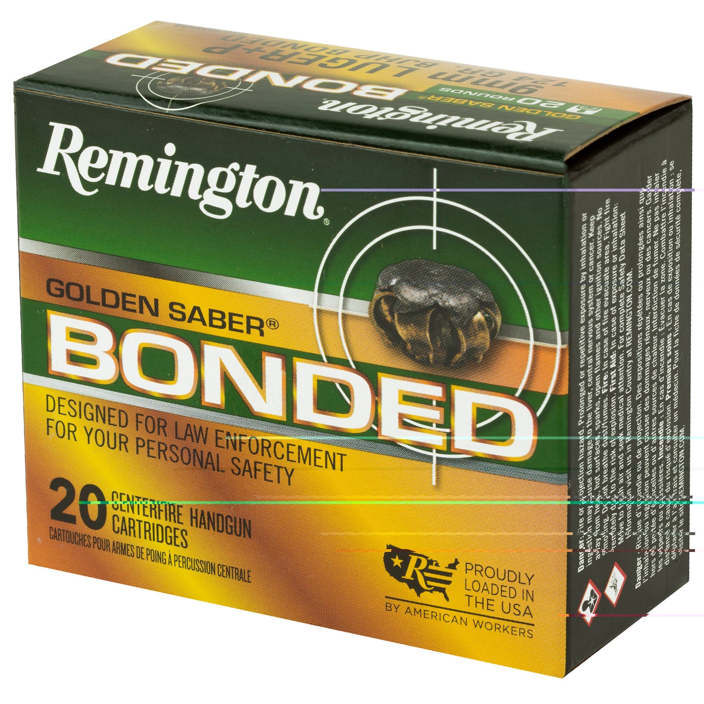 Remington, Golden Saber, 9MM, 124 Grain, Brass Jacketed Hollow Point Bonded, 20 Round Box