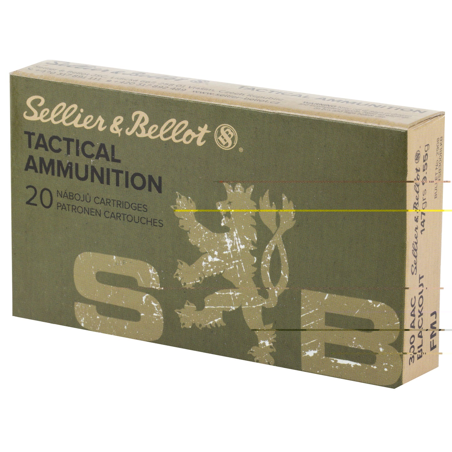 Sellier & Bellot, Rifle, 300 Blackout, 147 Grain, Full Metal Jacket, 20 Round Box