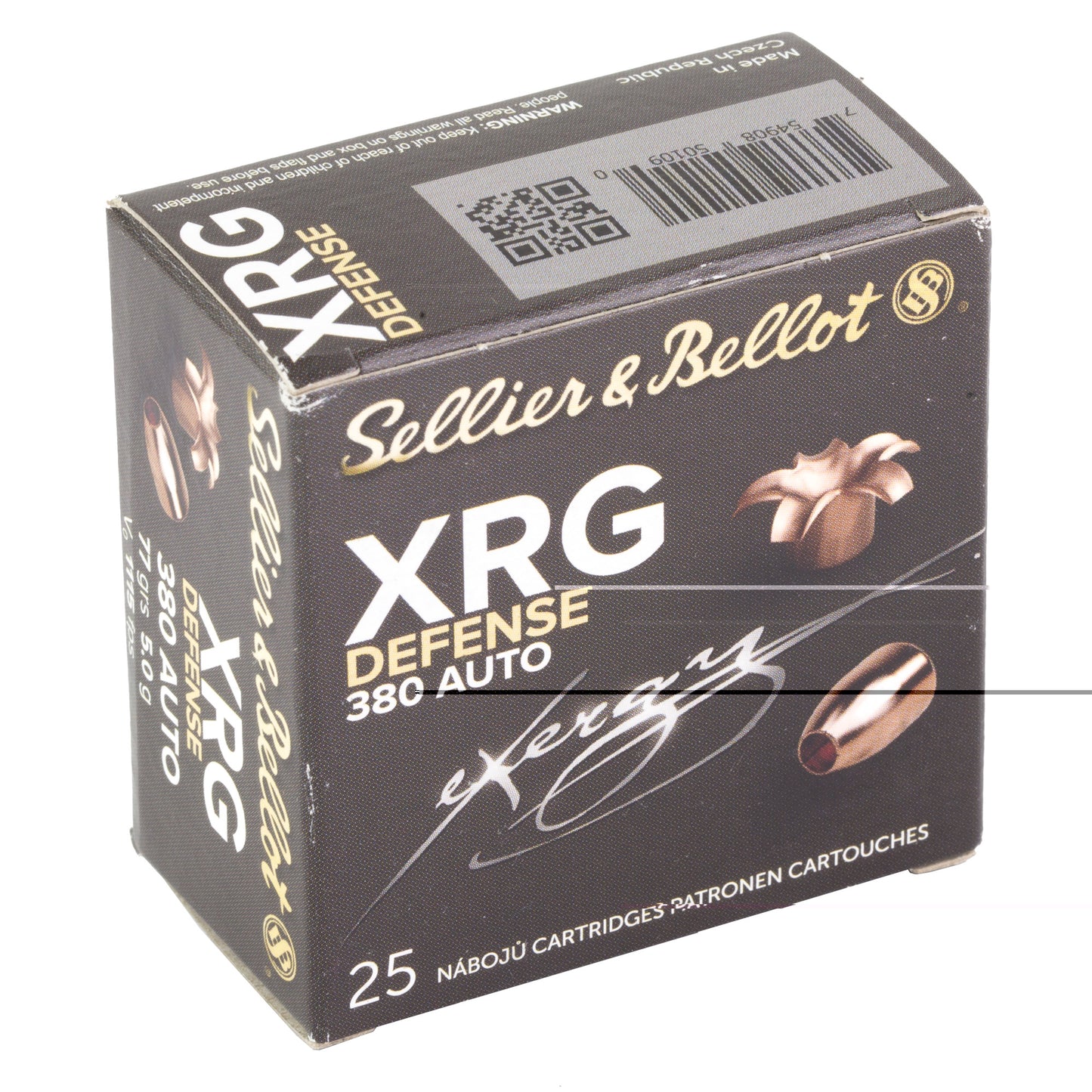 Sellier & Bellot, XRG, 380 ACP/9mm Browning Court, 77 Grain, Jacketed Hollow Point, 25 Round Box