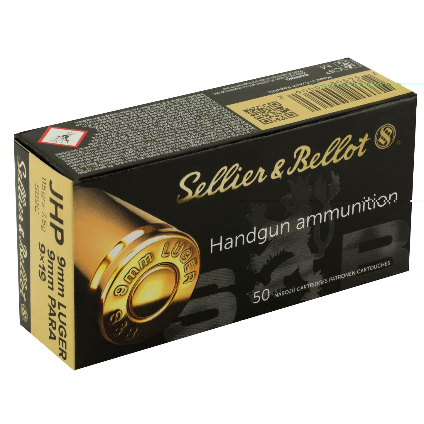 Sellier & Bellot, Pistol, 9MM, 115 Grain, Jacketed Hollow Point, 50 Round Box