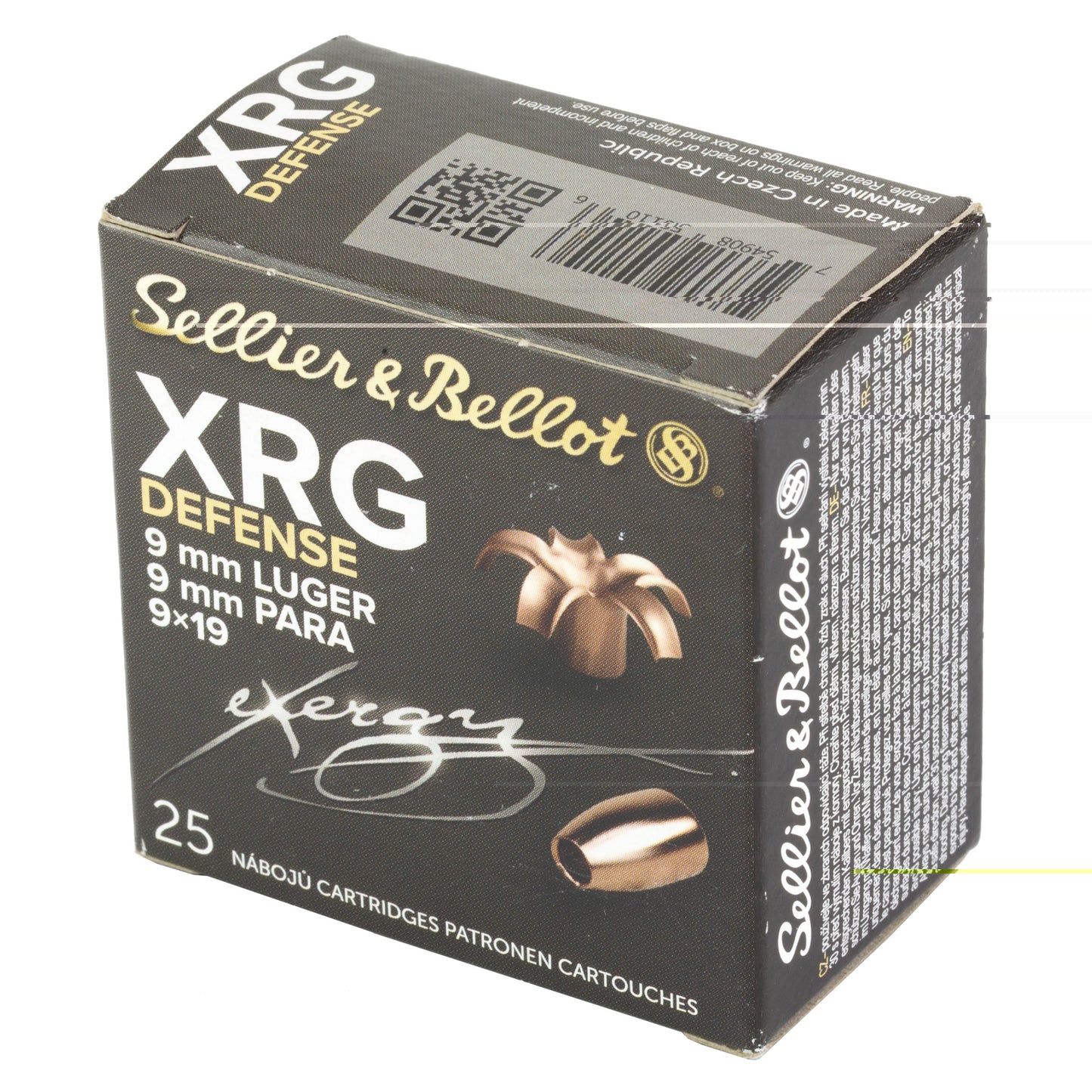 Sellier & Bellot, XRG, 9MM, 100 Grain, Jacketed Hollow Point, 25 Round Box