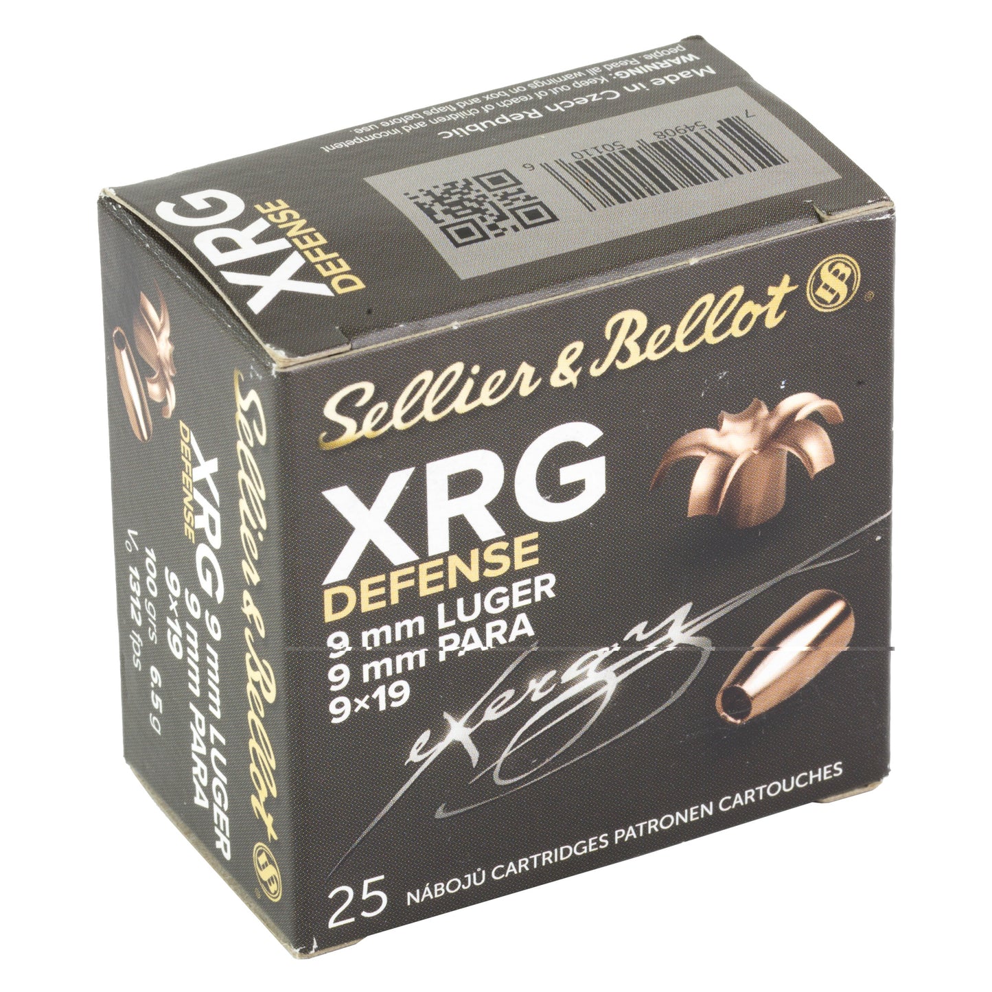 Sellier & Bellot, XRG, 9MM, 100 Grain, Jacketed Hollow Point, 25 Round Box