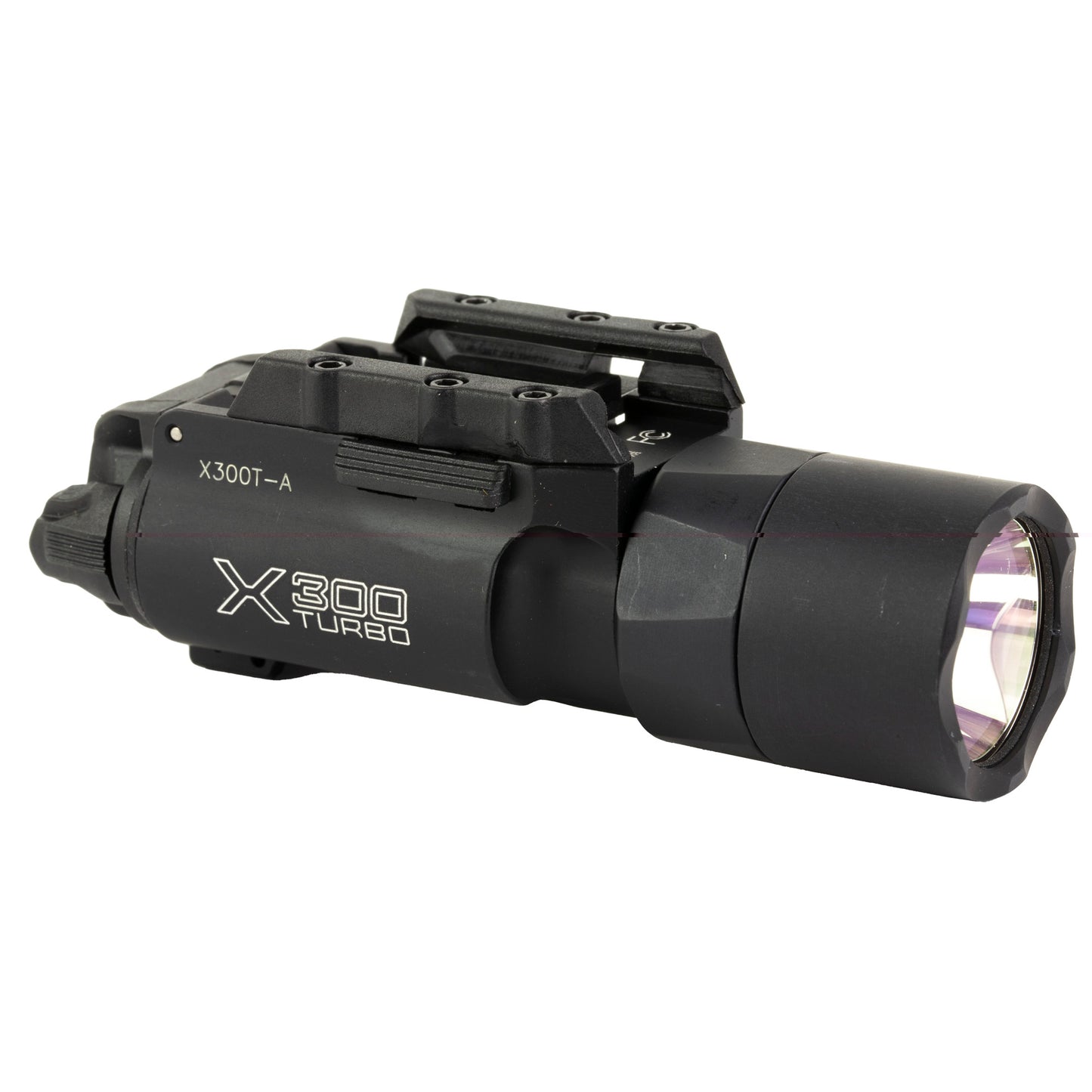 Surefire, X300 Turbo, Weaponlight, White LED, 650 Lumens, Fits Picatinny and Universal, 66,000 Candela, Lever Latch Attachment, For Pistols, Matte Finish, Black, 2x CR123 Batteries Included