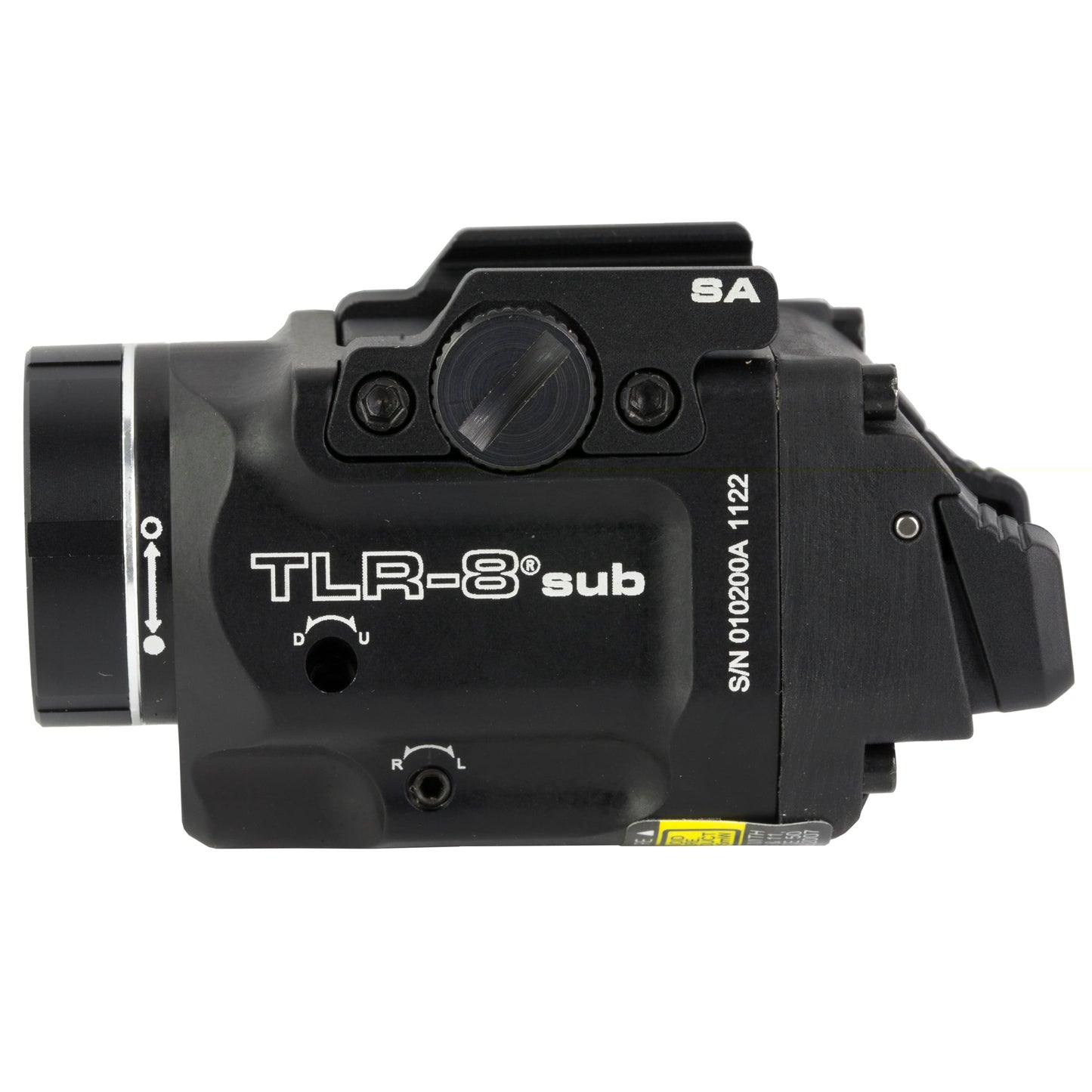 Streamlight, Streamlight TLR-8 Sub, White LED with Red Laser, Fits Springfield Hellcat, 500 Lumens, Anodized Finish, Black, Includes (1) CR123a Battery, Low and High Switches