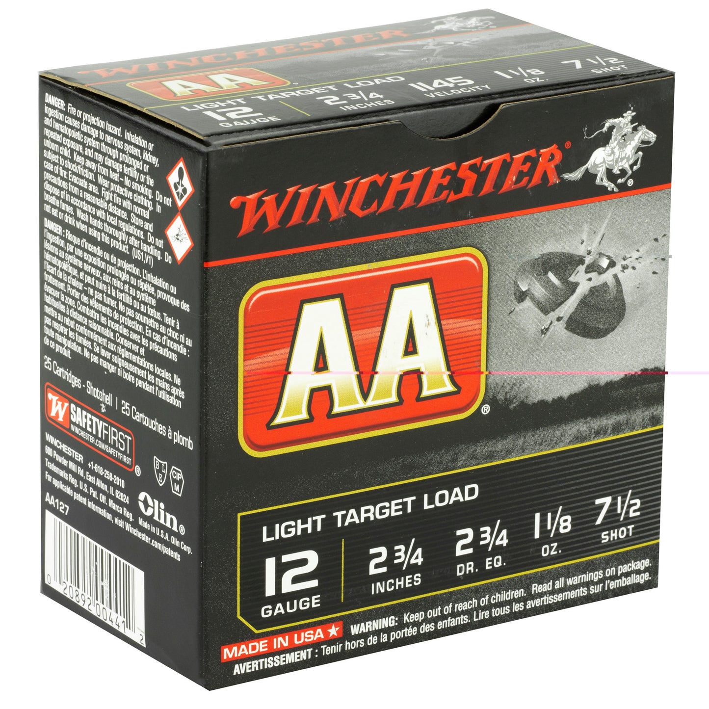 Winchester, AA Target, 12 Gauge, 2.75", #7.5, 2 3/4 Dram, 1.125 oz., Shotshell, 25 Round Box
