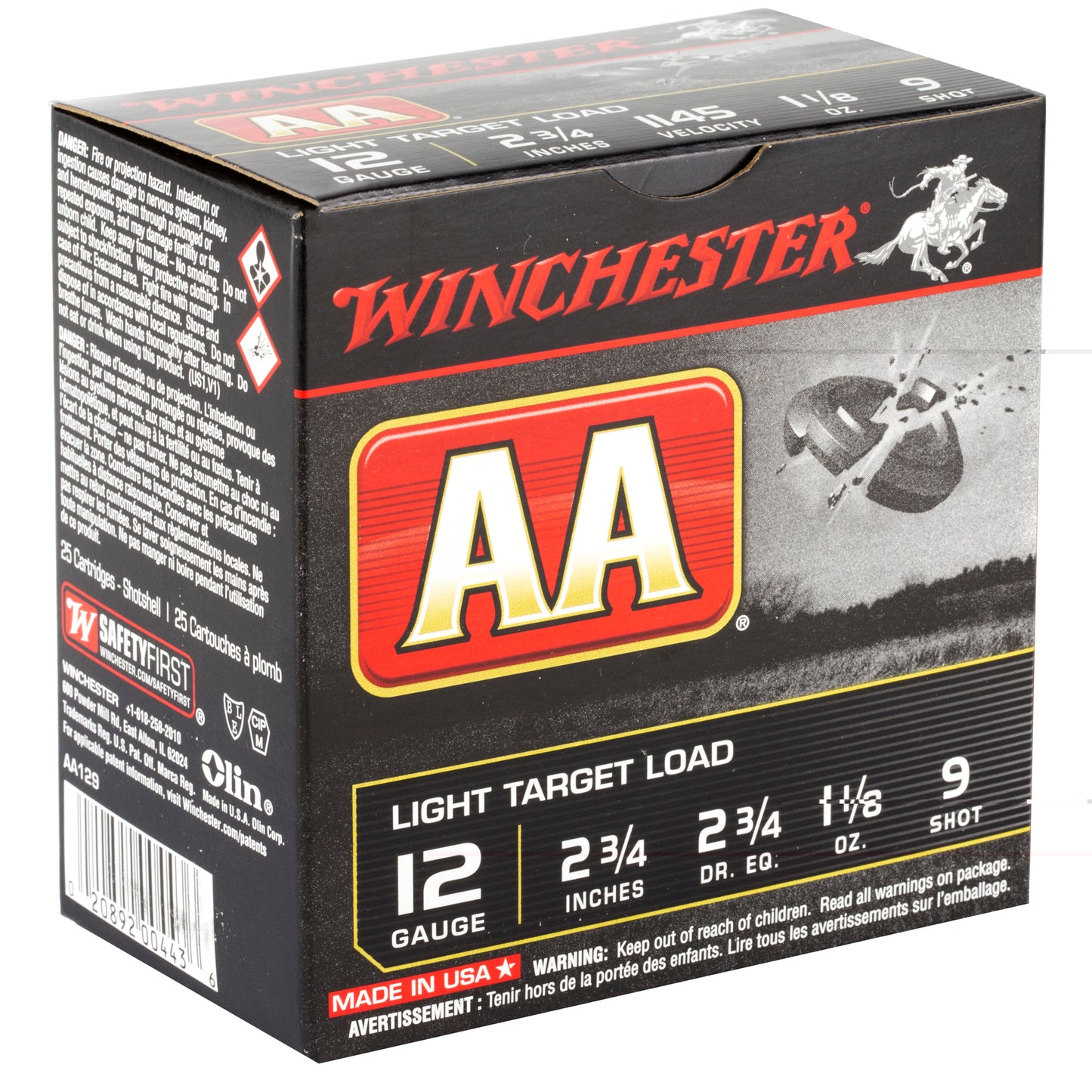 Winchester Ammunition, AA Target, 12 Gauge, 2.75", #9, 2 3/4 Dram, 1.125 oz., Shotshell, 25 Round Box