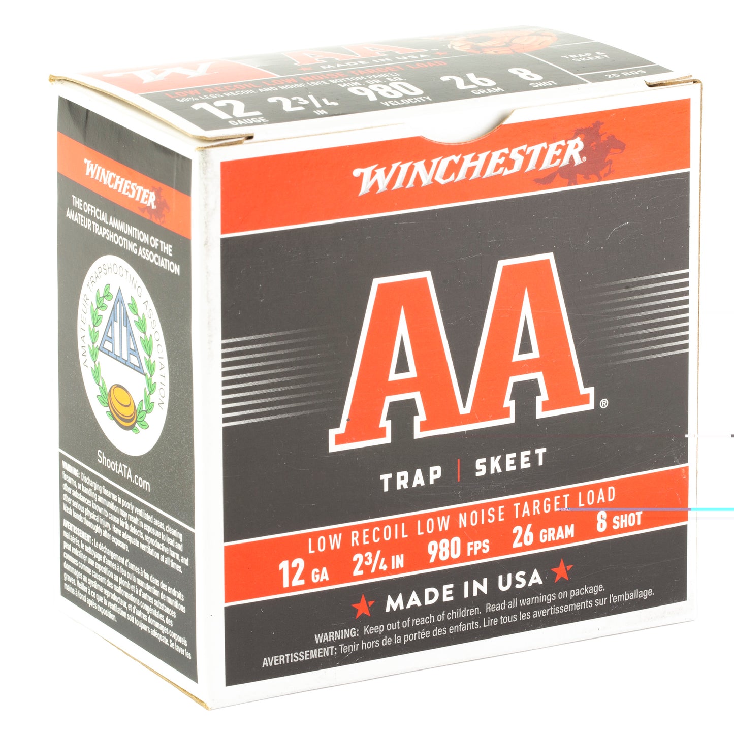 Winchester, AA LOW RECOIL, 12 Gauge 2.75", 26 Gram, #8, 25 Round Box