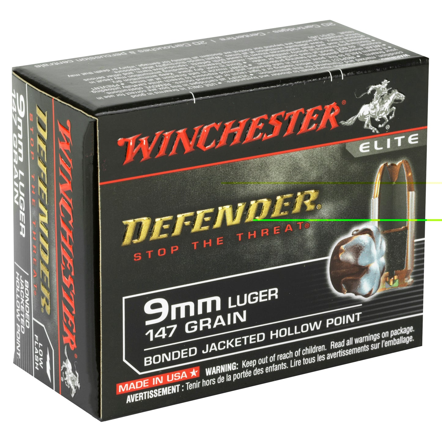 Winchester, Defender, 9MM, 147 Grain, PDX1, Bonded Jacketed Hollow Point, 20 Round Box