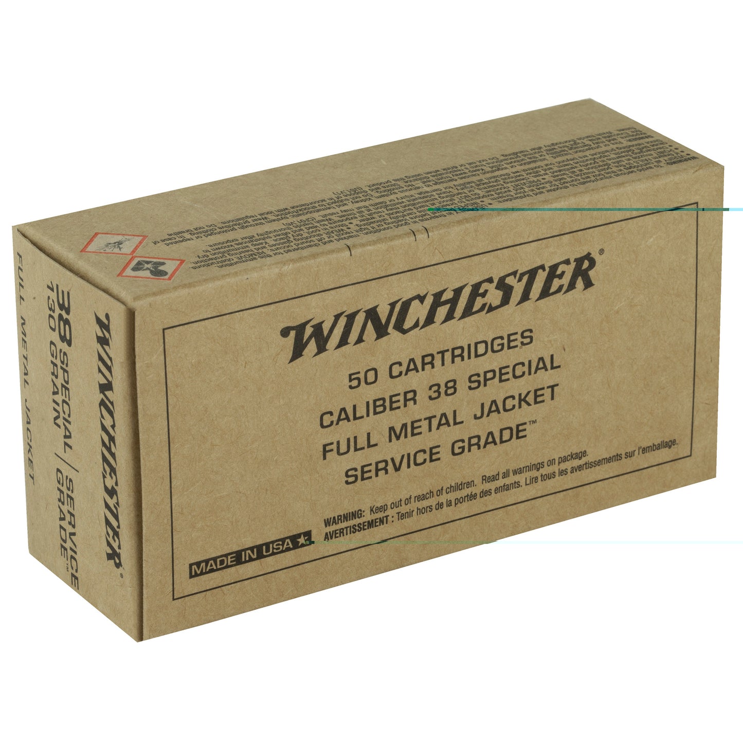 Winchester, Service Grade, 38 Special, 130 Grain, Full Metal Jacket, 50 Round Box