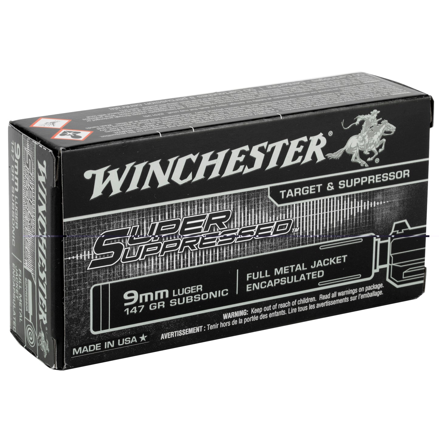 Winchester, Super Suppressed, 9MM, 147 Grain, Full Metal Jacket Encapsulated, 50 Round Box