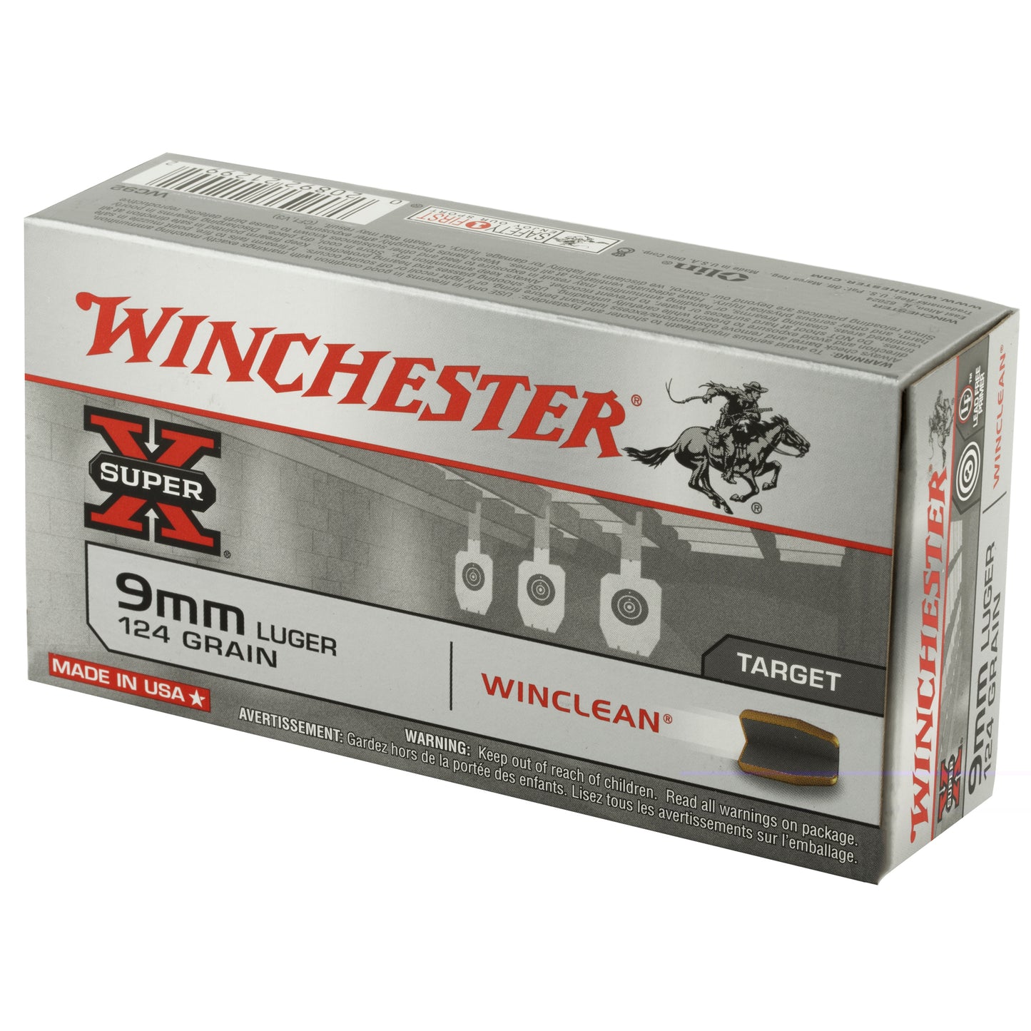 Winchester Ammunition, Super X Winclean, 9MM, 124 Grain, Brass Enclosed Base Clean, 50 Round Box