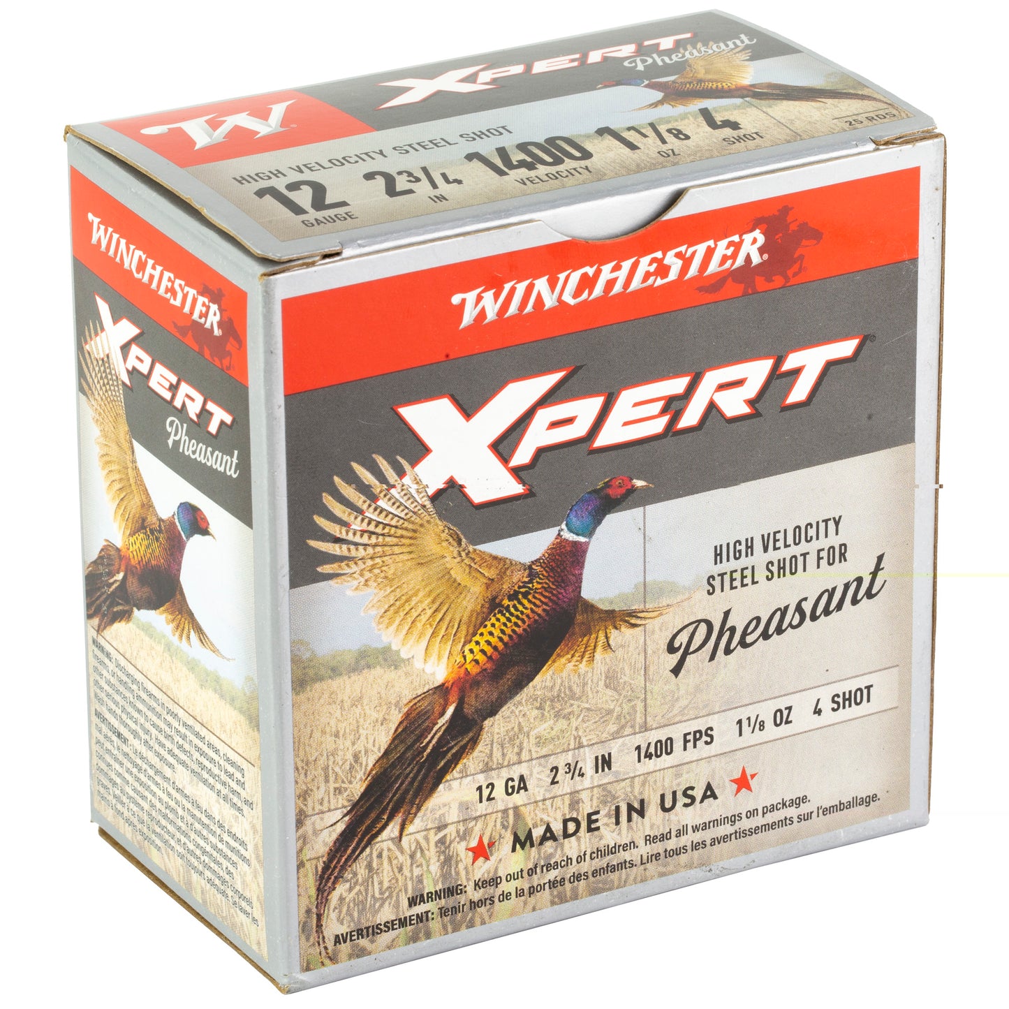 Winchester Ammunition, Xpert HV Steel Pheasant, 12 Gauge 2.75", #4 Shot, 1 1/8 oz, Steel Shot, 25 Rounds