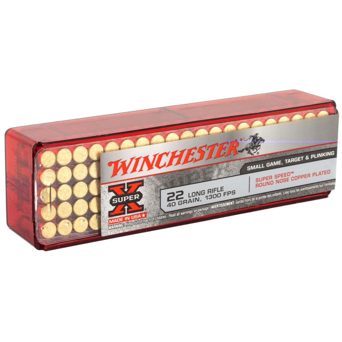 Winchester, Super-X, 22LR, 40 Grain, Super Speed Round Nose, Copper Plated, 100 Round Box