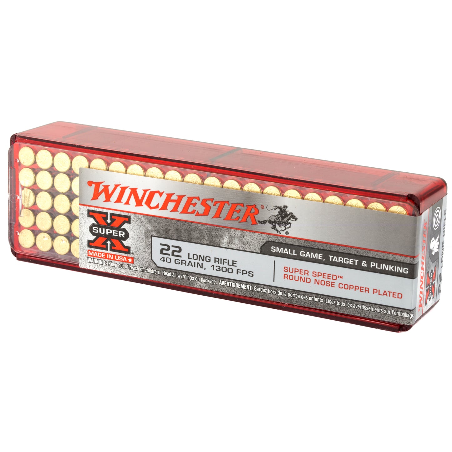 Winchester, Super-X, 22LR, 40 Grain, Super Speed Round Nose, Copper Plated, 100 Round Box