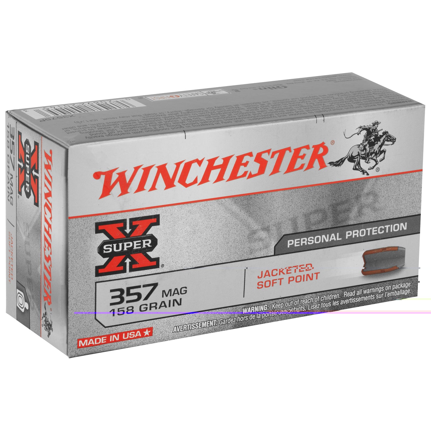 Winchester, Super-X, 357 Magnum, 158 Grain, Jacketed Soft Point, 50 Round Box
