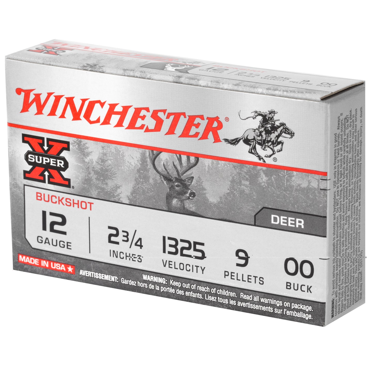 Winchester Ammunition, Super-X, 12 Gauge, 2.75", 00 Buck, Buckshot, 9 Pellets,5 Round Box