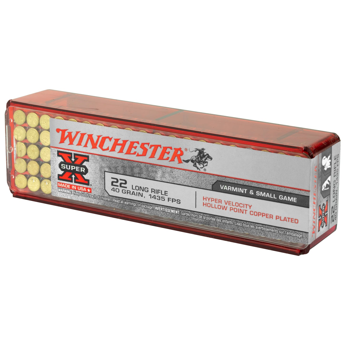 Winchester, Hyper Velocity, 22LR, 40 Grain, Copper Plated Hollow Point, 100 Round Box
