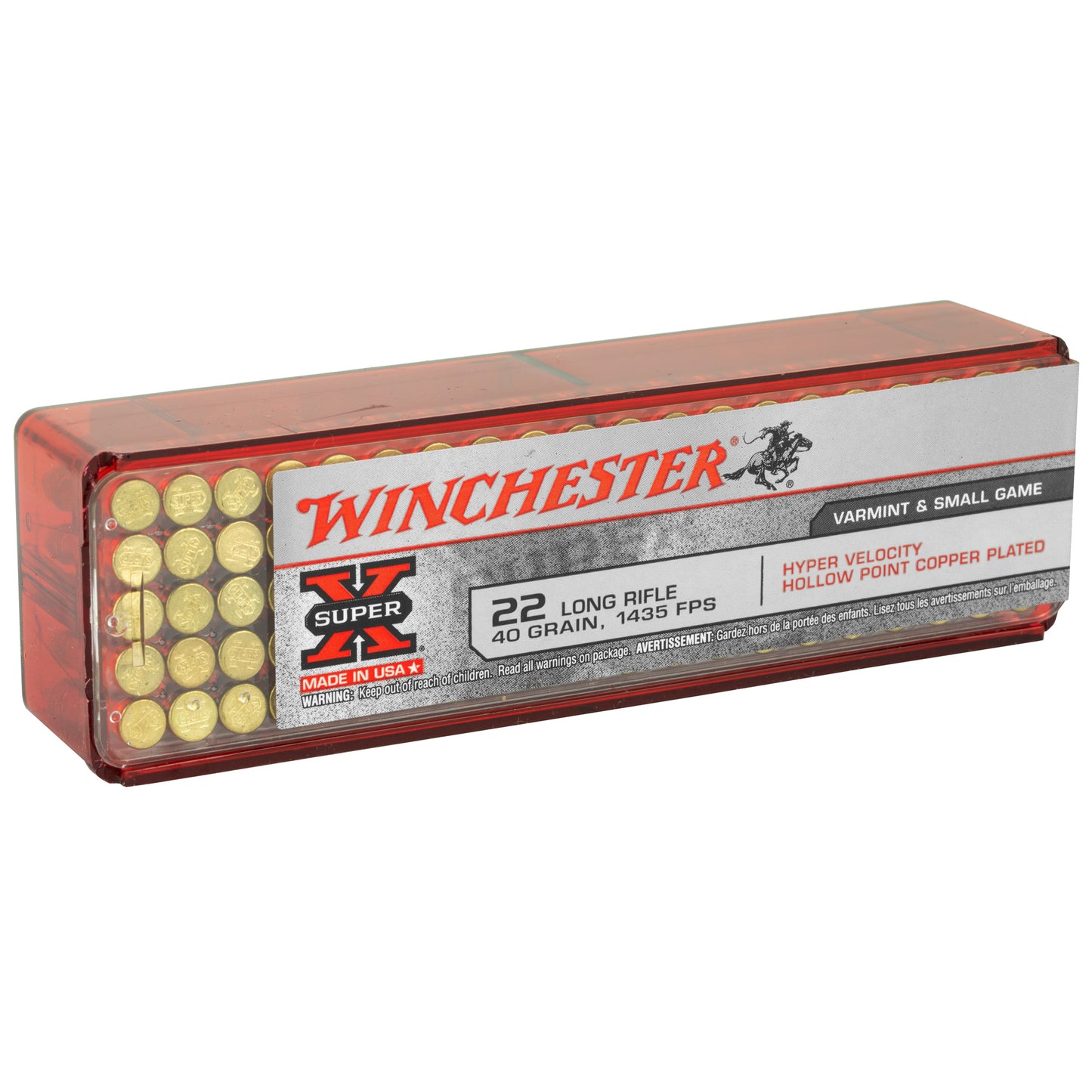 Winchester, Hyper Velocity, 22LR, 40 Grain, Copper Plated Hollow Point, 100 Round Box