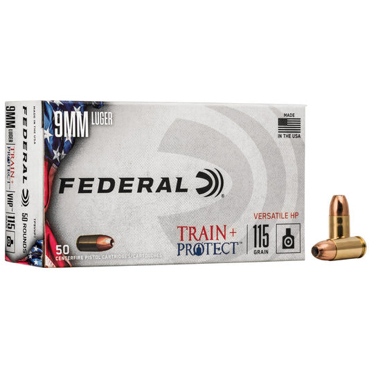 Federal, Train & Protect, 9MM, 115 Grain, Versatile Hollow Point, 50 Round Box