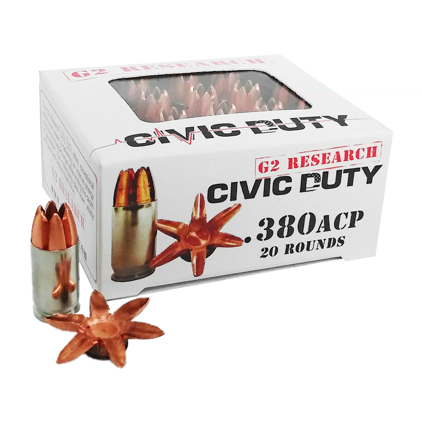 G2 Research, Civic Duty, 380ACP, 64 Grain, Lead Free Copper, 20 Round Box