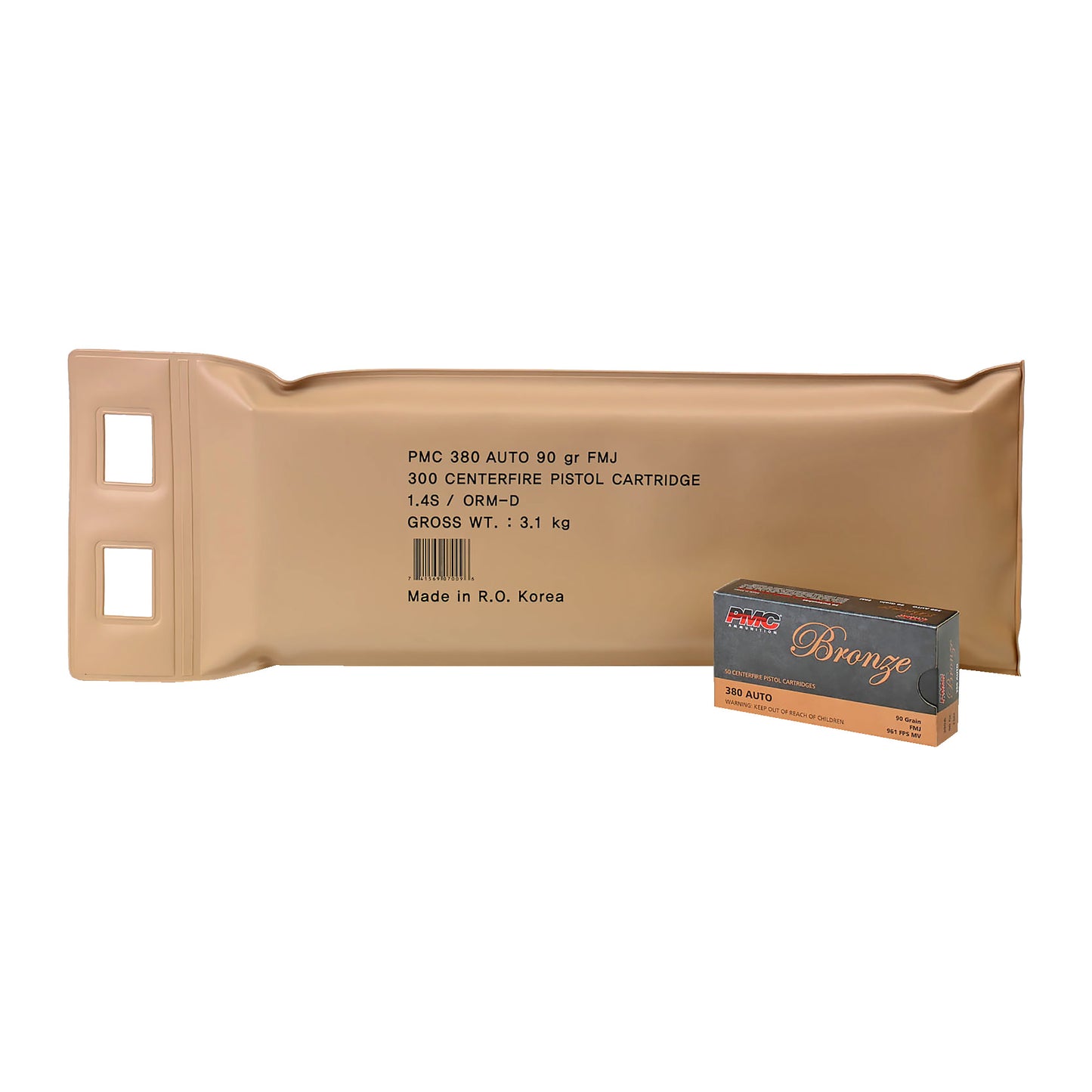 PMC, Bronze, 380ACP, 90 Grain, Full Metal Jacket, 300 Round Bulk Pack