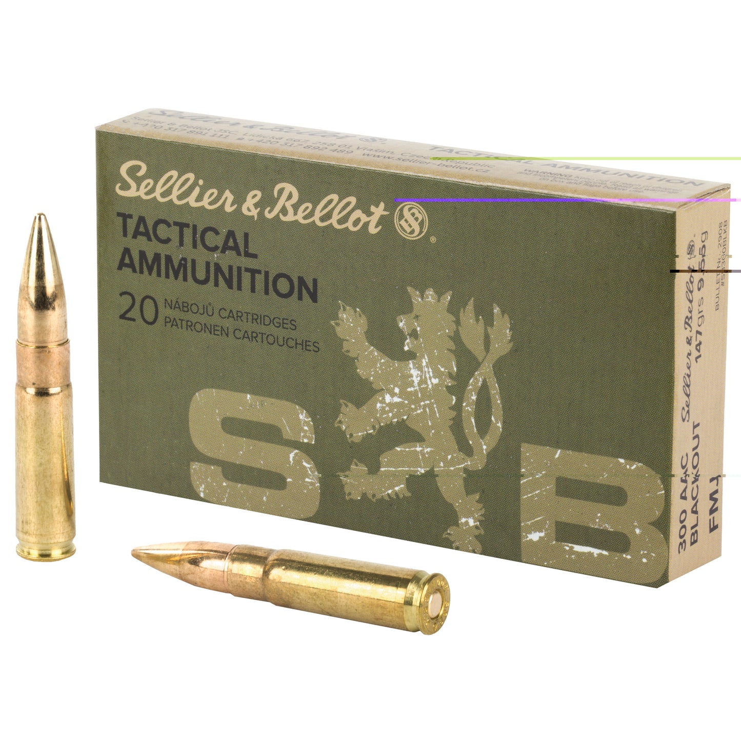 Sellier & Bellot, Rifle, 300 Blackout, 147 Grain, Full Metal Jacket, 20 Round Box