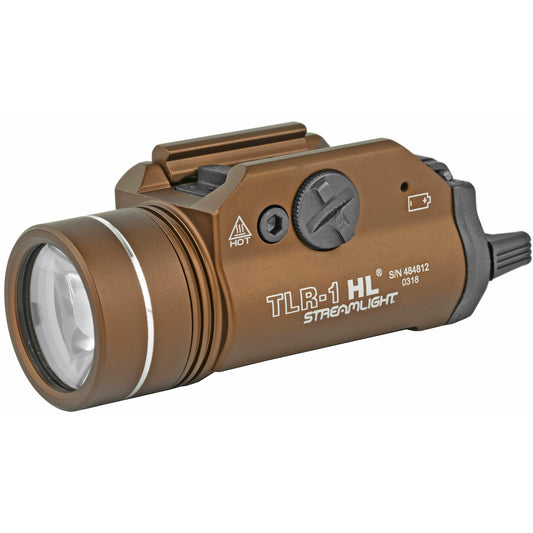 Streamlight, TLR-1 HL, High Lumen Rail Mounted Tactical Light, Pistol and Picatinny, FDE Brown, C4 LED 1000 Lumens With Strobe, 2x CR123 Batteries