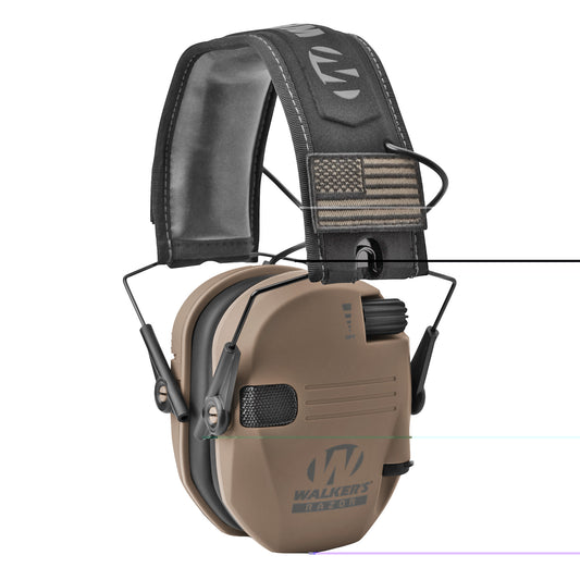 Walker's, Razor, Electronic Earmuff, Flat Dark Earth, 1 Pair, Includes (2) Morale Patches