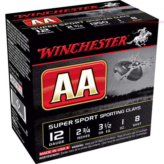 Winchester Ammunition, AA Supersport Sporting Clay, 12 Gauge 2.75", #8, 1 oz, 3 1/2 Dram, 25 Round Box
