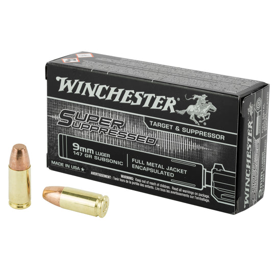Winchester, Super Suppressed, 9MM, 147 Grain, Full Metal Jacket Encapsulated, 50 Round Box